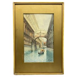 Andrea Biondetti (Italian 1851-1946): The Bridge of Sighs Venice, watercolour signed 31cm x 19cm