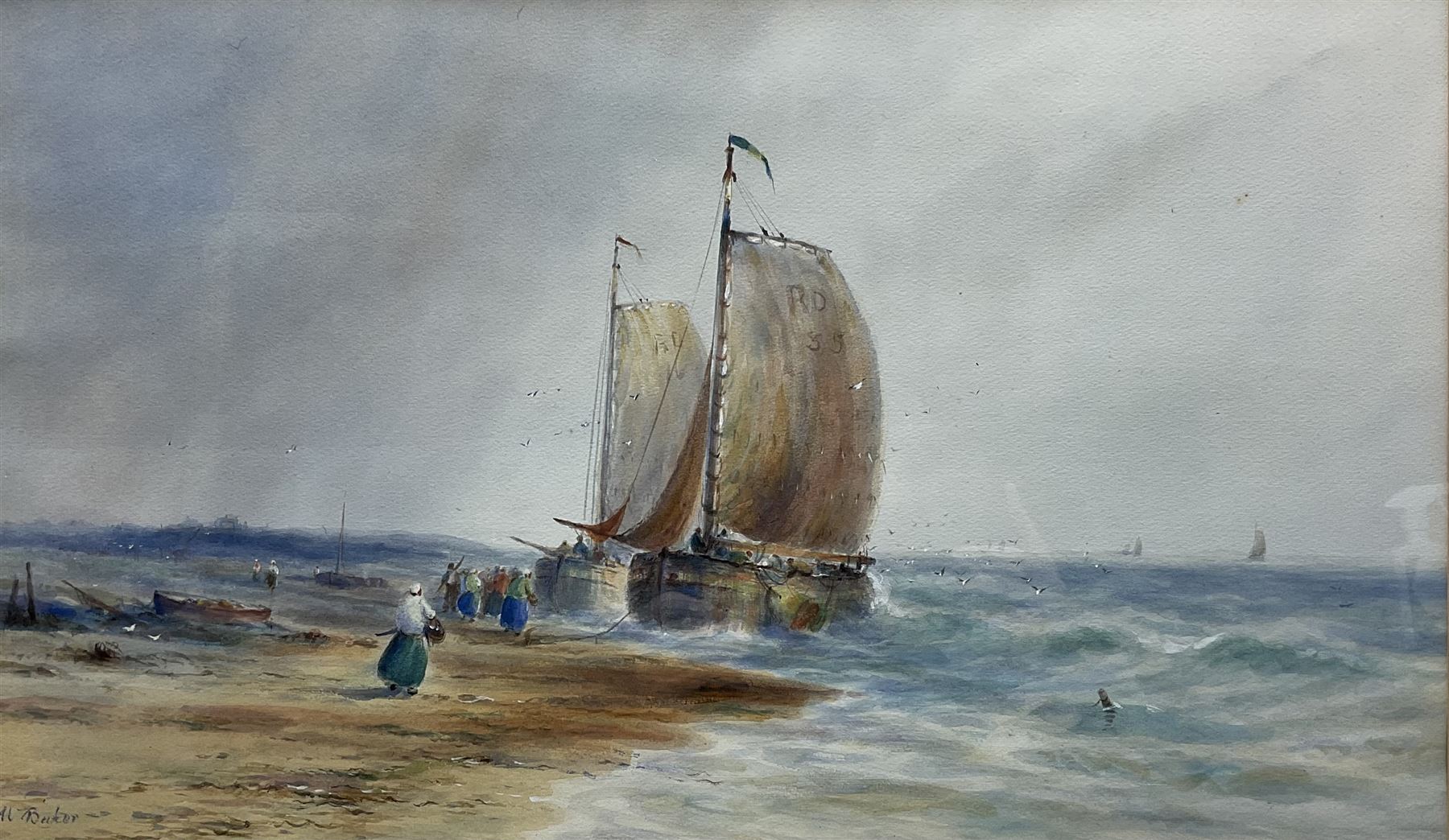 J Lockhart Barker (British 19th exh.1898-1930): Rothesay Fishing Boats off the Scottish Coast, watercolour signed 35cm x 59cm