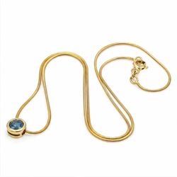 18ct gold fancy blue diamond necklace, single bezel set round brilliant cut diamond pendant, on snake link chain necklace, stamped 750, total diamond weight approx 0.60 carat