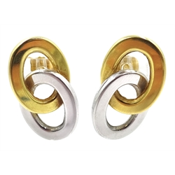  Pair of 18ct yellow and white gold link earrings, stamped 750  