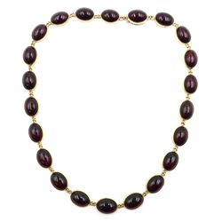  9ct gold polished oval garnet link necklace, hallmarked  