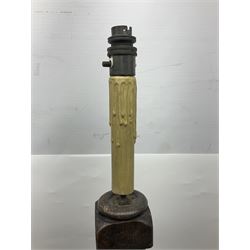 19th century oak barley twist table lamp, together with three other table lamps, including off white painted foliate example, tallest H86cm