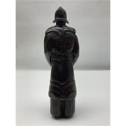 Japanese carved wood figure of a Samurai style gentleman holding a fan, 20cm