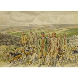  'Hunting on the Pennine Hills', watercolour signed by George Anderson Short (British 1856-1945), titled in the mount 27cm x 37cm  