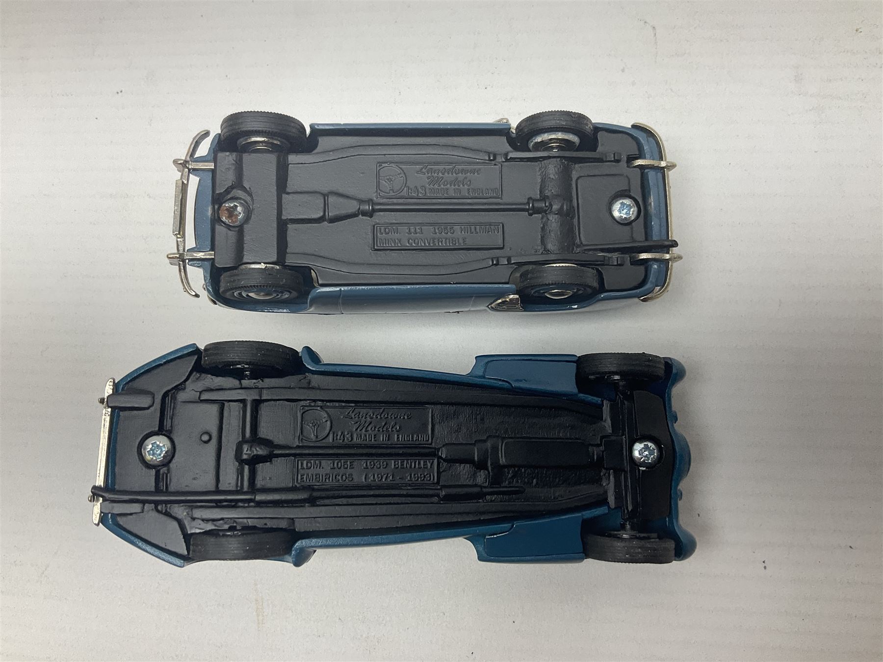 Eight Lansdowne Models 1:43 scale models - 1939 Bentley Embiricos, 1939 Lagonda V12 Long Saloon, 1961 Wolseley 6-110, 1971 Vauxhall PC Cresta De Luxe, 1958 Austin A105, 1955 Hillman Minx Convertible, 1954 Singer Roadster and 1936 Bentley 4 1/4 Ltr Park Ward DHC; all unboxed (8)