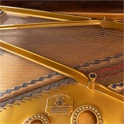 Steinway & Son, New York & Hamburg- Model B, overstrung Drawing Room Grand Piano in a rosewood case, Serial No 87297 (1896/7), with 85 ivory covered and ebony keys A0-A7(7 octaves) with an adjustable fretted music desk, brass fittings and pedals, Steinway “Fireplug” straight columnar and fluted legs with roller castors and conforming lyre, duplex stringing with agraffs, bass strings copper wound with a steel core, steel tuning pins, original Steinway action, hammers, keys, felts, and dampers, with una-corda, sostenuto and sustain pedals, Overstrung iron frame detailing numerous Steinway patents, awards, and features. Tuned to Concert pitch (A=440). 
With an adjustable single stool. 

This item has been registered for sale under Section 10 of the APHA Ivory Act HLB1KY67