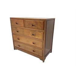 Chinese hardwood straight-front chest, fitted with two short and three long drawers with carved handles 