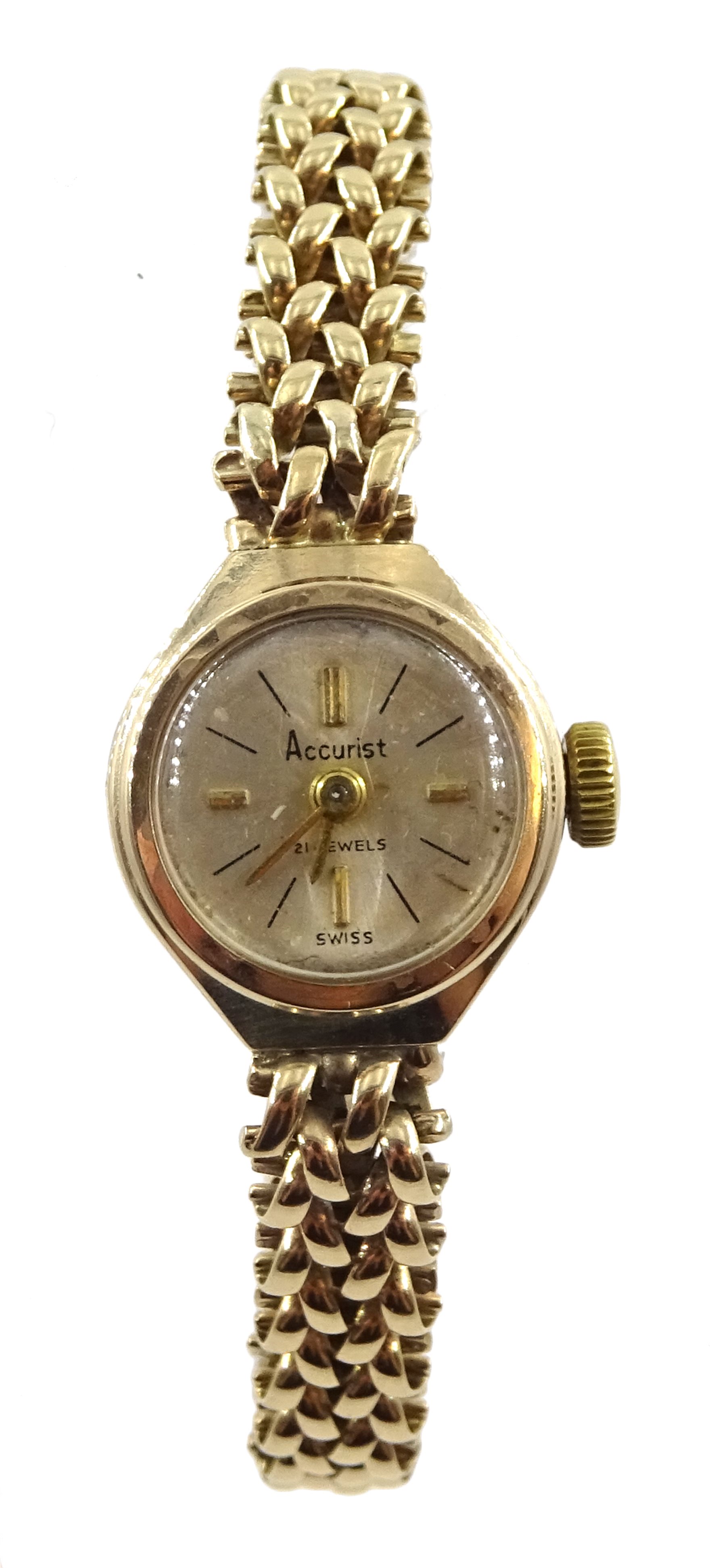 Accurist 9ct gold ladies manual wind bracelet wristwatch, hallmarked