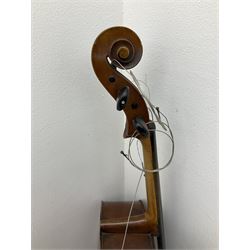 German Saxony three-quarter size cello for restoration, c1920, with 69cm two-piece maple back and ribs and two-piece spruce top, L111cm overall; with bow and canvas carrying case
