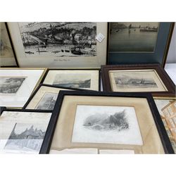After Francis Pickernell: 'The New Swivel Bridge over the Esk at Whitby', engraving pub. c1835, 22cm x 25cm in original rosewood frame; an interesting collection of prints, engravings and watercolours relating to Whitby (a lot)