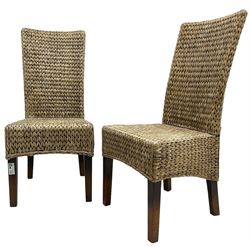 Pair of late 20th century high-back rattan side chairs, on square tapering supports
