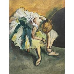 After Edgar Degas (1834-1917): Danseuse Assise - Seated Dancer, oil on board unsigned 40cm x 30cm
