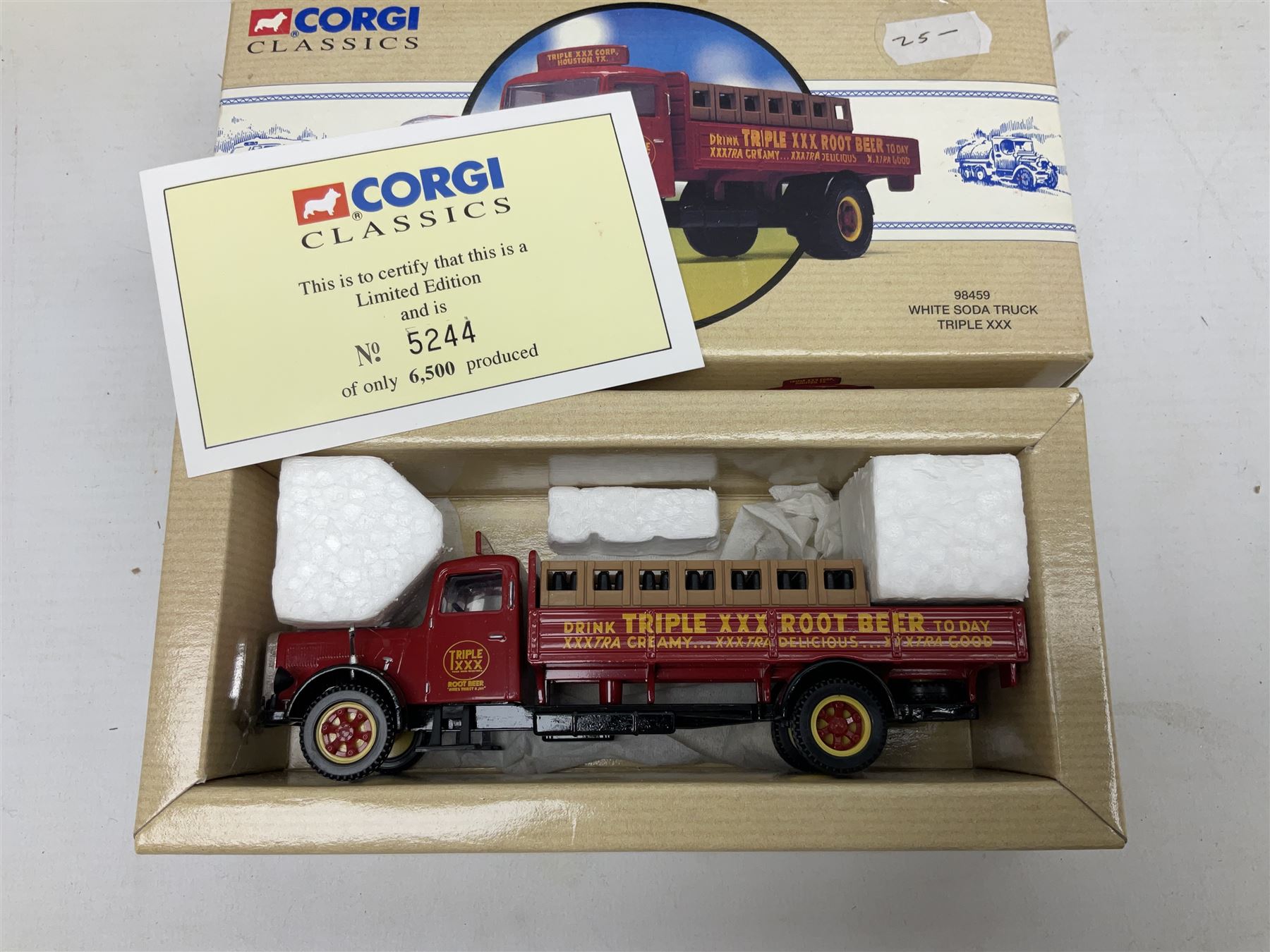 Corgi - 16801 Pinder Jean Richard Scammell Highwayman with two animal cages; CC12303 Premium Edition Scammell Contractor Austen Bros.; 80307 limited edition Vintage Glory Garrett Road Tractor and Flatbed Trailer; 09802 ERF 8 Wheel Rigid with load; 98459 White Soda Truck; and two Tesco lorries; all boxed (7)