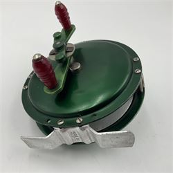 TO RTV Three fishing reels, including American Pflueger progress bulldog size 60 brass and chrome skeleton fly reel, with wooden handle; Maginot 106 fly reel and an alloy reel (3)