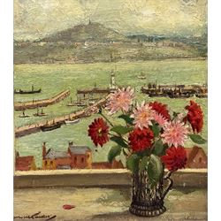 Percy Monkman (British 1892-1986): Scarborough Harbour from a Window in the Old Town, oil on board signed 42cm x 36cm