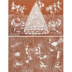 Jivya Soma Mashe (Indian 1934-2018): Fishing and Farming Scenes, two gouaches on paper signed, 14.5cm x 22.5cm (2) 