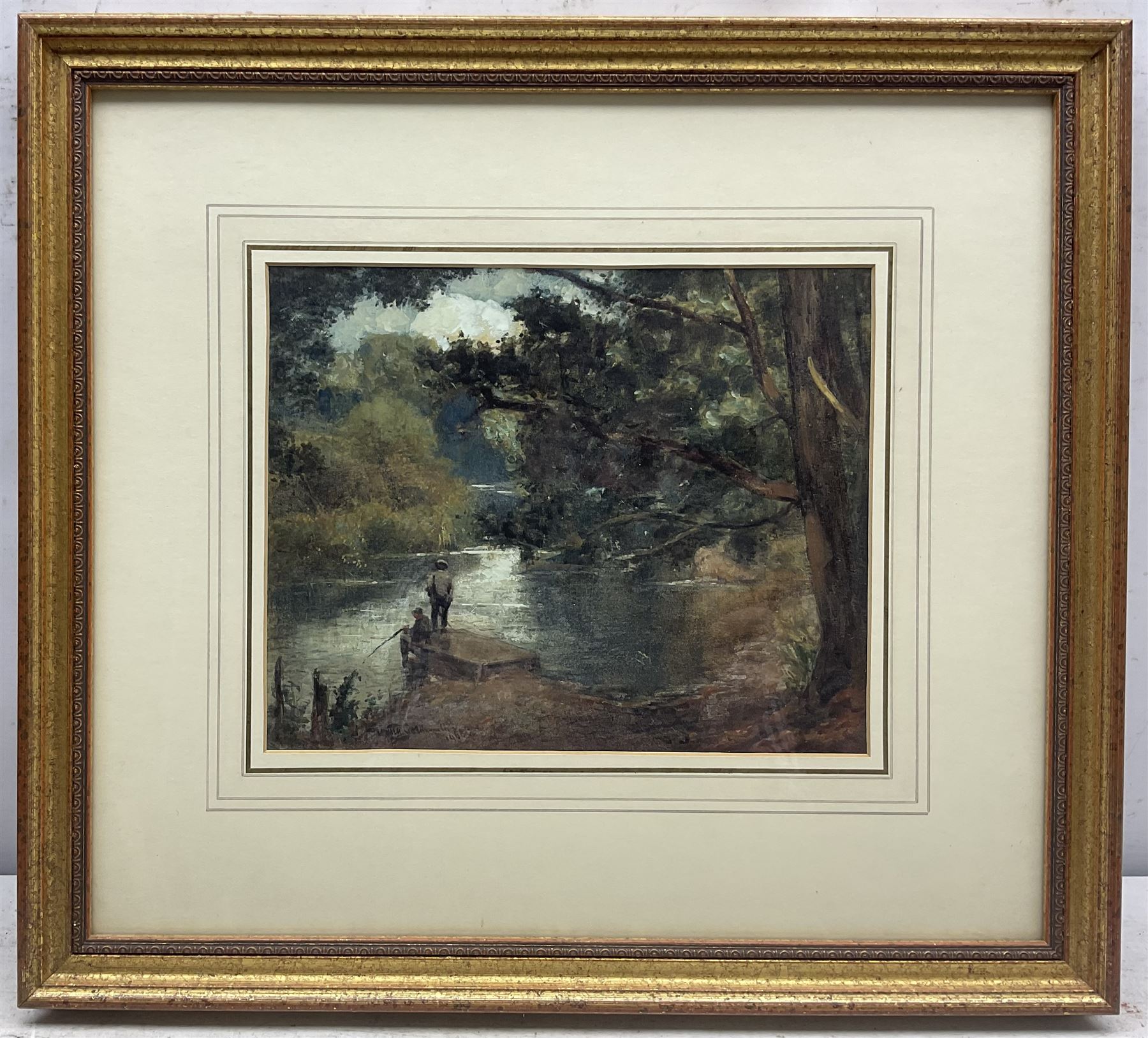 Walter Henry Goldsmith (British 1857-1943): Fishing on the River, watercolour signed and dated 1908, 21cm x 26cm