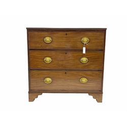 Early 19th century mahogany three drawer chest on bracket feet