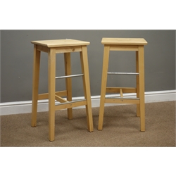  Pair beech kitchen stools, H74cm  