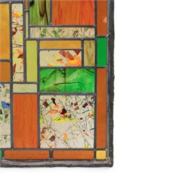 Valerie Green - 21st century stained glass and leaded panel, in green, orange and yellow colourways   