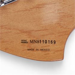 Fender Stratocaster electric guitar, serial no. MN8110169 made in Mexico c. 1998, with natural body, maple neck, three pickups, three control dials and five way selector switch, L99cm 