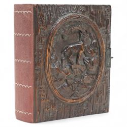 19th century Bavarian photograph album with decorative boards and contents of portrait pho...