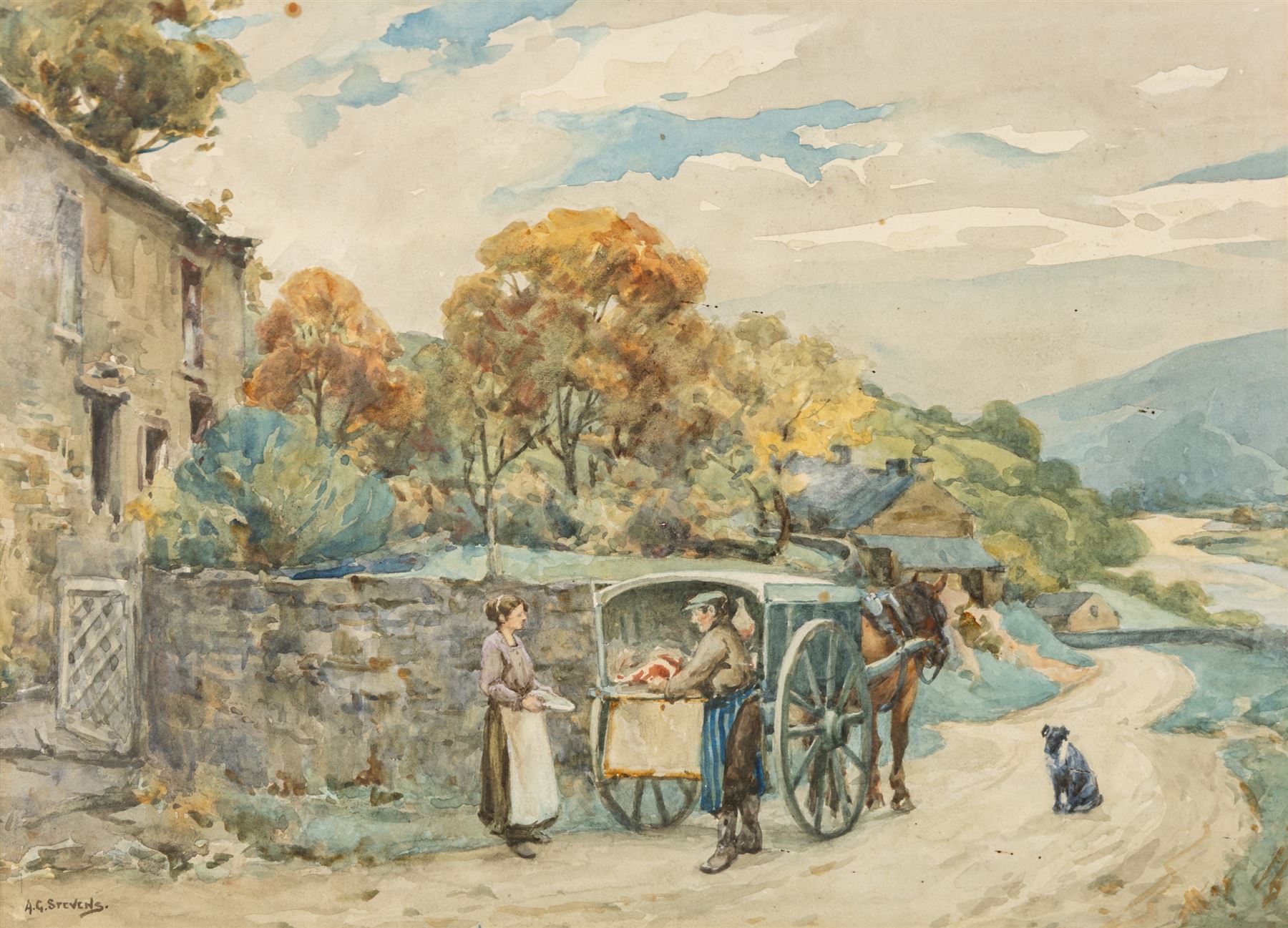 Albert George Stevens (Staithes Group 1863-1925): The Butcher's Cart, watercolour signed 25cm x 34cm