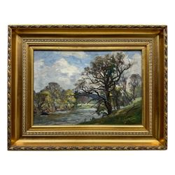 William Greaves (British 1852-1938): 'The River Wharfe near Woodhall Leeds', oil on panel signed and dated '25, original title label verso 24cm x 34cm