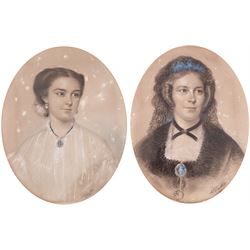 Alexander Blackley (British 1816-1903): Portrait of Julia Addie and Caroline Addie, pair w...