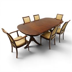 Georgian design mahogany twin pedestal extending dining table, rectangular rounded top on ...