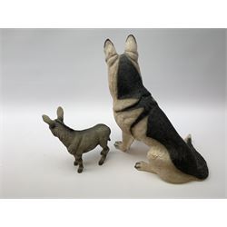 A large Regency Fine Arts model of a German Shepherd, H45cm together with a similar style model of a Donkey (2)