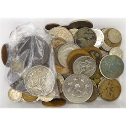  Collection of Great British and World coins including George III 1797 cartwheel twopenny, Queen Victoria 1855 penny, George V 1935 crown, small number of other pre 1947 GB silver coins, USA half dollar, five pound coin, pre-Euro coinage etc  