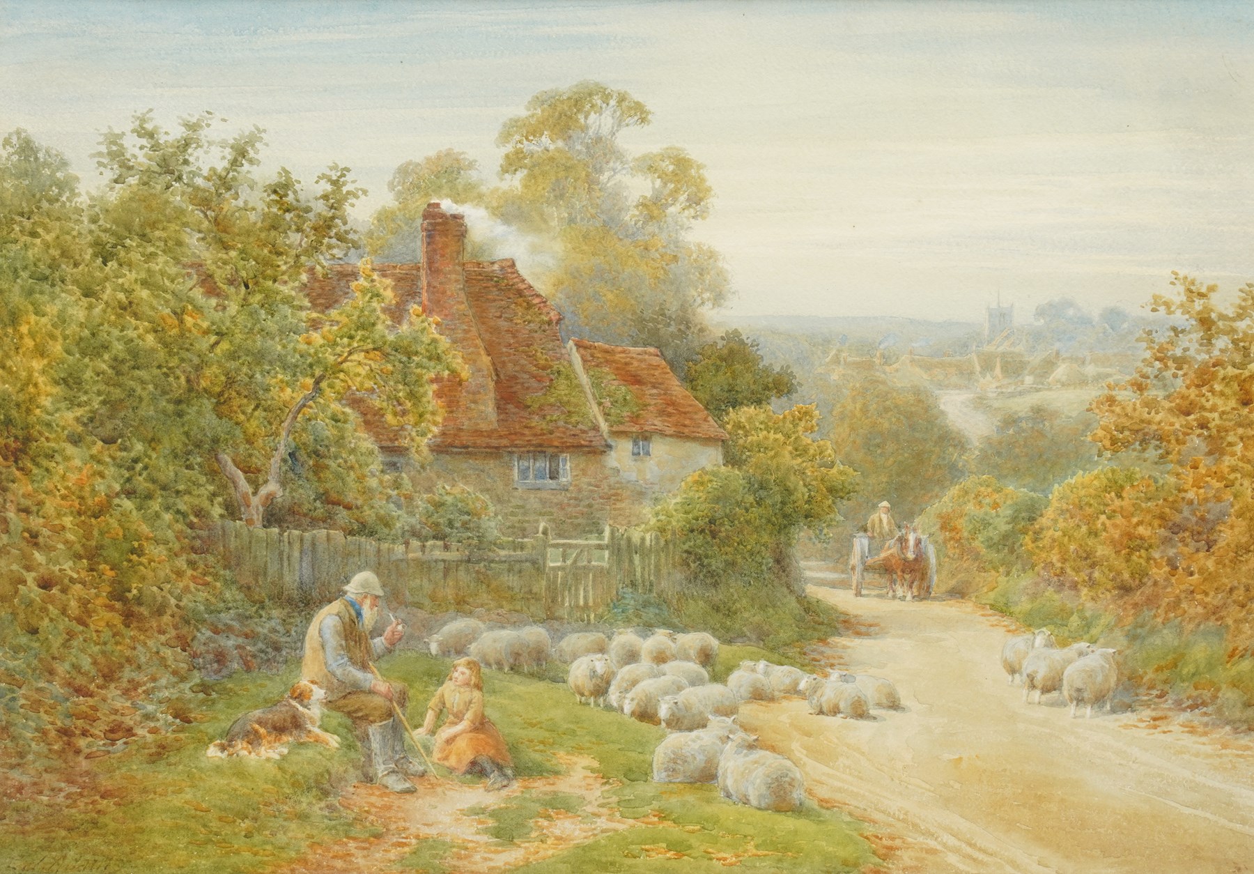 Charles James Adams (British 1859-1931): A Rest by the Way, watercolour signed 34cm x 49cm