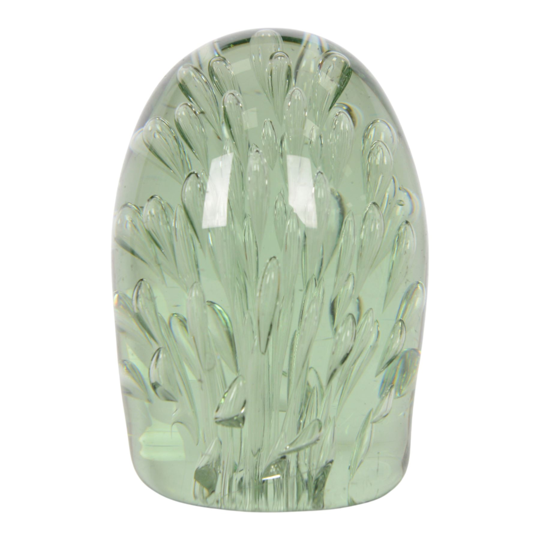 Two Victorian green glass dump paperweights with bubble inclusions, tallest H13cm