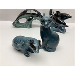 Collection of Poole pottery animals, including frogs, owls, otters, dolphins, mice etc, all with printed mark beneath (23)