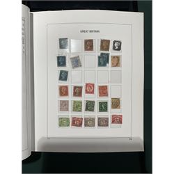 Extensive single album collection of Great British Queen Victoria and later stamps, including QV penny black with three margins, 1840 two pence blue, perf two pence blues with white lines added, QV one pound brown lilac, QV one pound green, King George V seahorses, 1929 Postal Union Congress one pound black, King George VI 1939-48 set of six with ten shillings dark blue, Queen Elizabeth II pre-decimal issues, housed in a Stanley Gibbons Great Britain 2001 album, a well presented collection with few ommissions