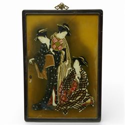 Pair of Chinese reverse glass paintings of three ladies in traditional dress and playing chess, Republic period, including frame 70cm x 49cm (2)