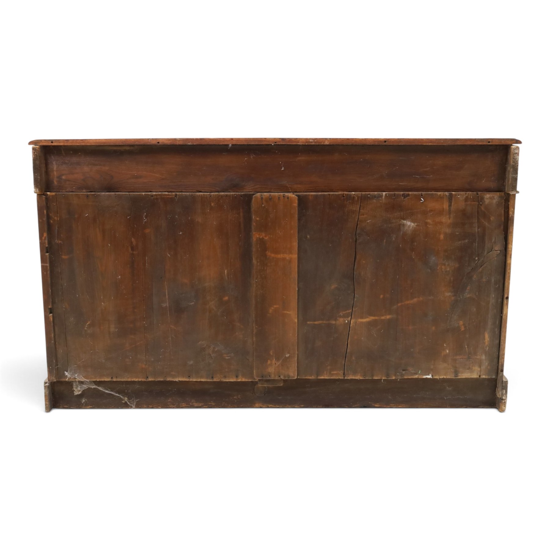Victorian mahogany kneehole desk, rectangular top fitted with central frieze drawer over recessed cupboard, flanked by four graduating drawers to each side, on skirted base