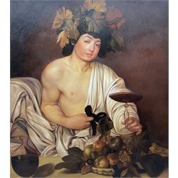 After Caravaggio (Italian 1571-1610): Bacchus, large oil on canvas unsigned 94cm x 83cm 