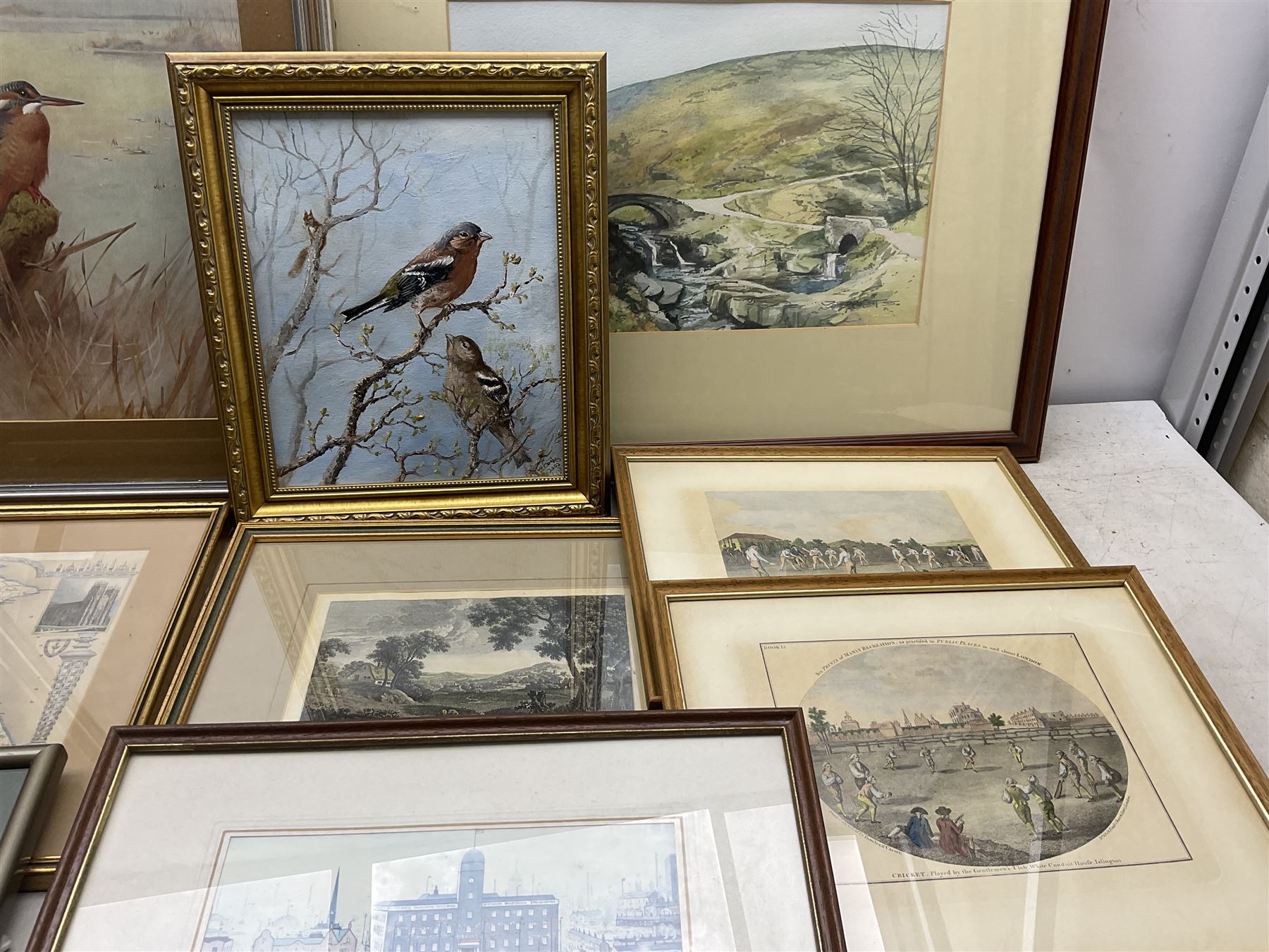 Collection of pictures, prints and maps, including Robert Fuller, W Forbes, Jeff Beaumont etc in one box