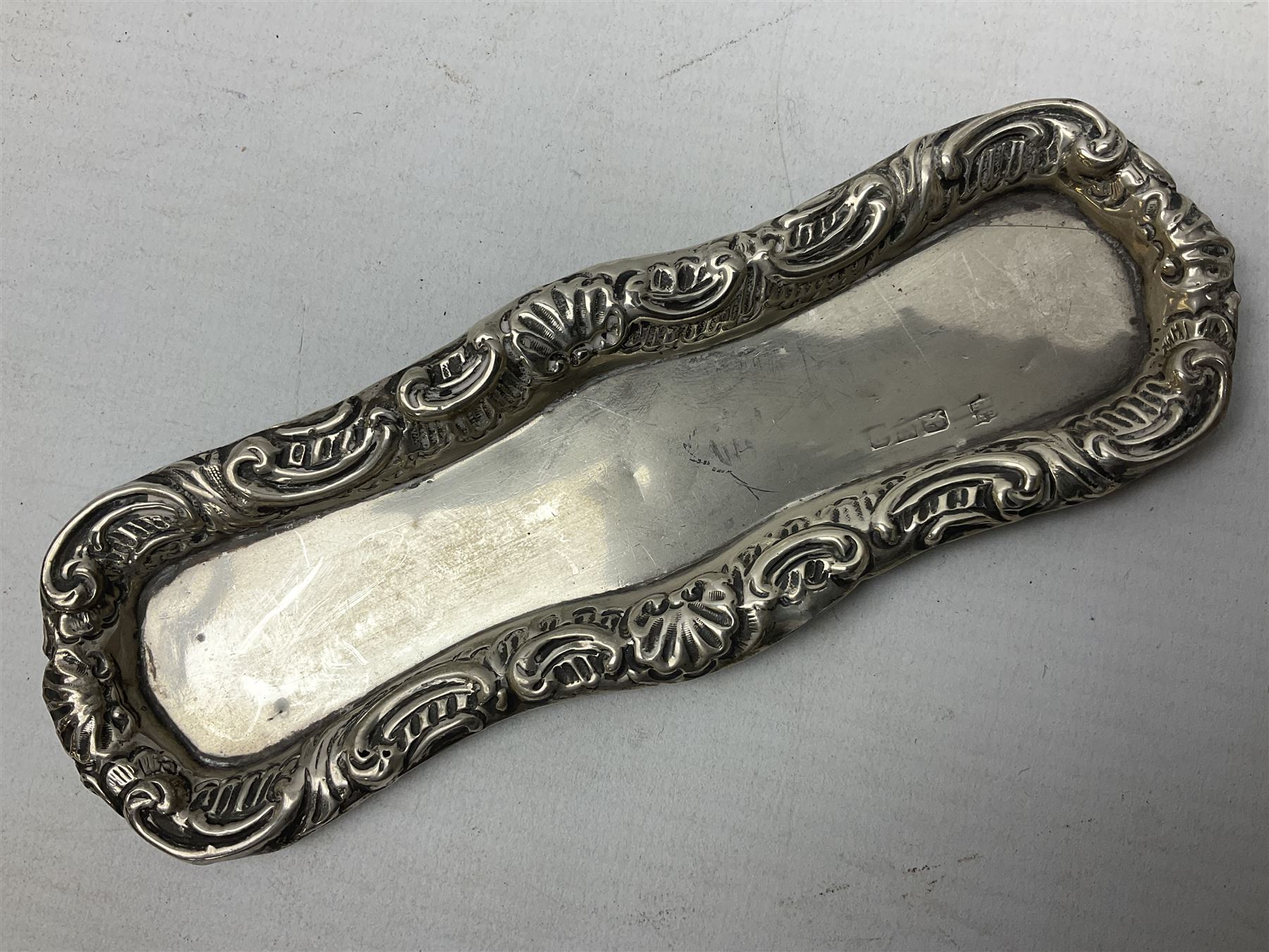 20th century silver specimen vase, of trumpet form with filled base, hallmarked Birmingham, together with a silver tray, hallmarked Chester, weight of tray 28 grams