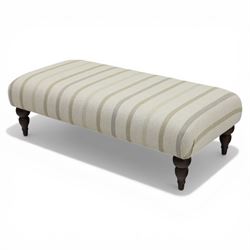 Footstool upholstered in striped fabric, with turned dark stained tapered feet
