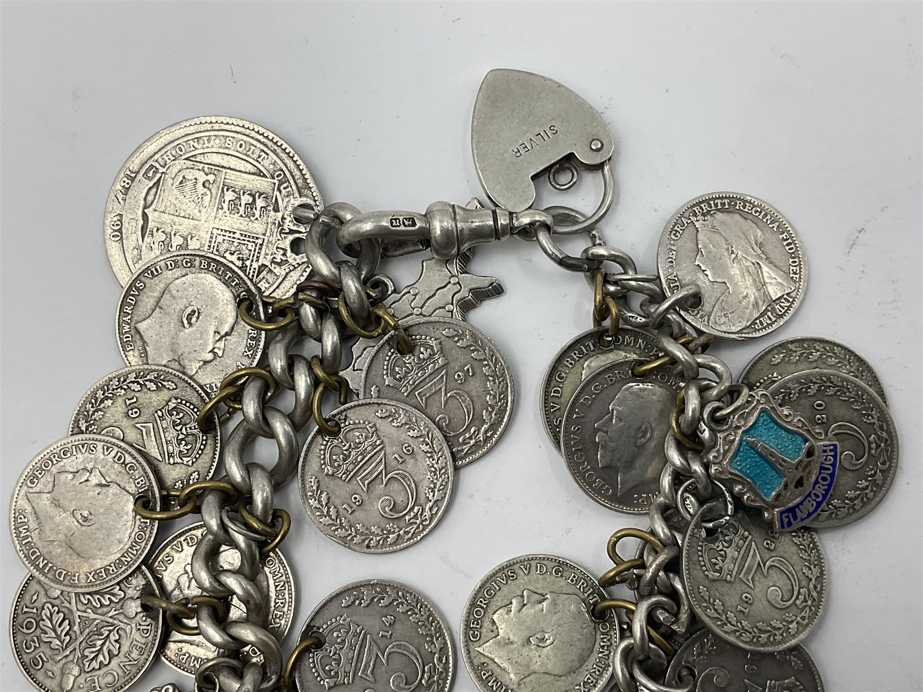 Queen Victorian 1891 crown, 1898 half crown, silver coin ring, silver coin bracelet etc