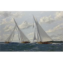 James Miller (British 1962-): 'Lulworth Britannia and White Heather II off Cowes 1926', oil on canvas signed, titled verso 57cm x 87cm