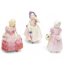 Collection of ten Royal Doulton figures, comprising 'Lady Charmian' HN1948, 'Rose' HN1368, 'Tinkle Bell' HN1677, 'Babie' HN1679, 'Southern Bell' HN2229, 'Wistful' HN2472, 'Janice' HN2022, 'Top O' The Hill' HN1849, 'The Old Balloon Seller' HN1315, and 'Blithe Morning' HN2065 (10)