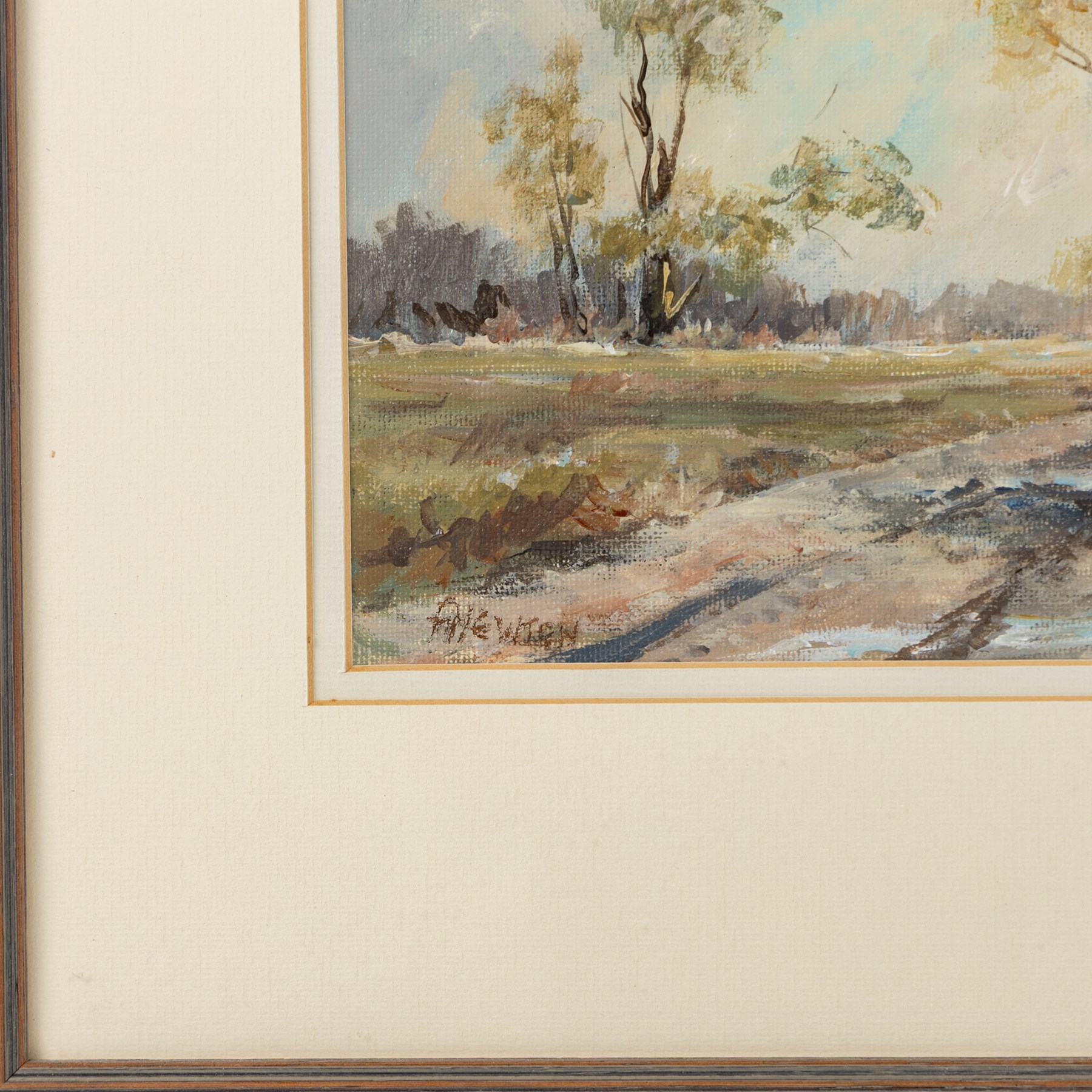 Pat Newton (British 20th century): 'Winter in West Norfolk' and 'The Farm in Winter', pair of acrylics signed, titled on label verso, in matching frames 19cm x 24cm; George 'Griff' Griffiths (British 1939-2017): 'Arthington Bank', watercolour signed, titled and dated 1977 on label verso 24cm x 16cm (3)