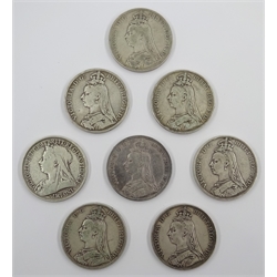  Eight Queen Victoria crowns 1887, 1888, three 1889, 1890, 1891 and 1893 (8)  