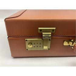 Papworth of Cambridge  leather attaché case, with brass fittings, with internal stationary compartments, H34cm, L47cm 