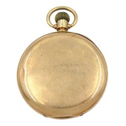 Early 20th century 9ct rose gold open face keyless lever presentation pocket watch by American Watch Co, Waltham, No. 22867647, white enamel dial with Roman numerals and subsidiary seconds dial, case by Benson Brothers, Chester 1924