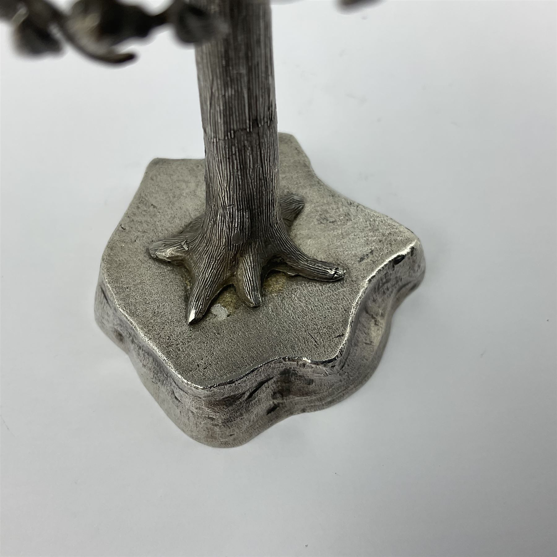 Modern silver and silver-gilt model of a partridge in a pear tree, hallmarked London 1979, maker's mark RFE, H9.5cm